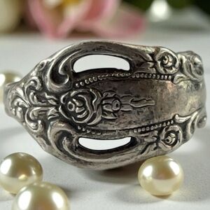 Vintage Oneida Ltd Floral Rose Wrap Sterling Silver Spoon Ring